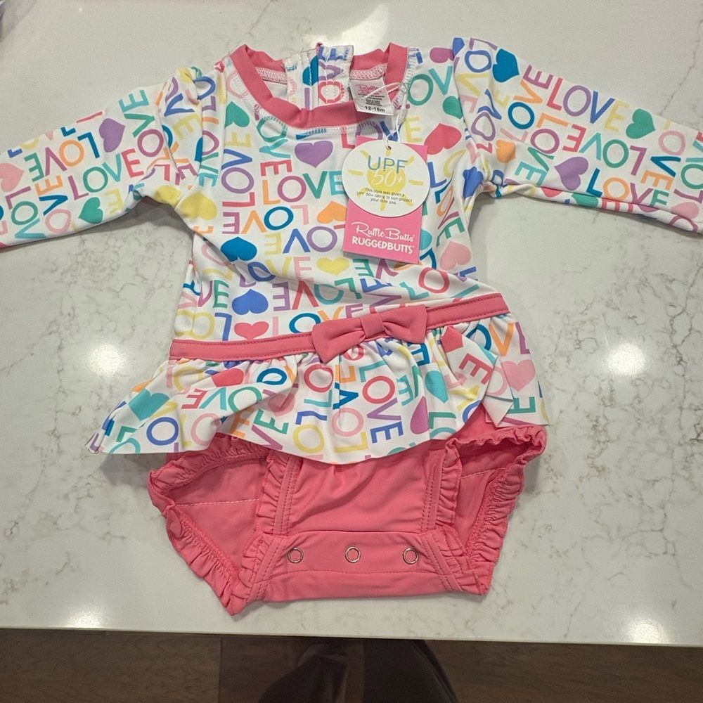 Ruffle Butts Multicolor Love Print Swimsuit